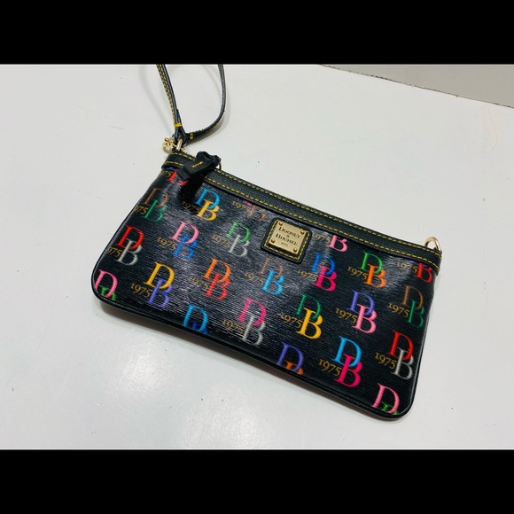 DOONEY & BOURKE BLACK LOGO TOTE BAG WITH ZIPPER MATCHING COIN PURSE WRISTLET - Picture 8 of 11